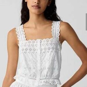 Gap x DÔEN White Eyelet Cropped Top Blouse Size Xsmall